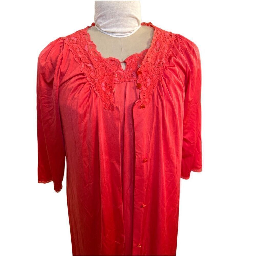Shadow Line Women’s Nightgown & Robe Set Vtg 2-Pcs Sz. M Red Silky Nylon - Picture 6 of 12